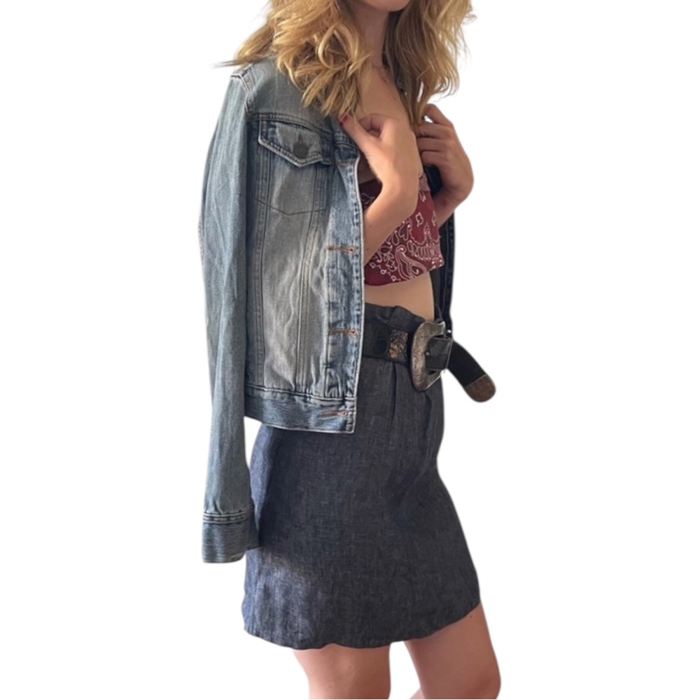 Vintage Y2K Blue Chambray Denim High Waist Mini Skirt Matching Tie Belt Small - Picture 10 of 16